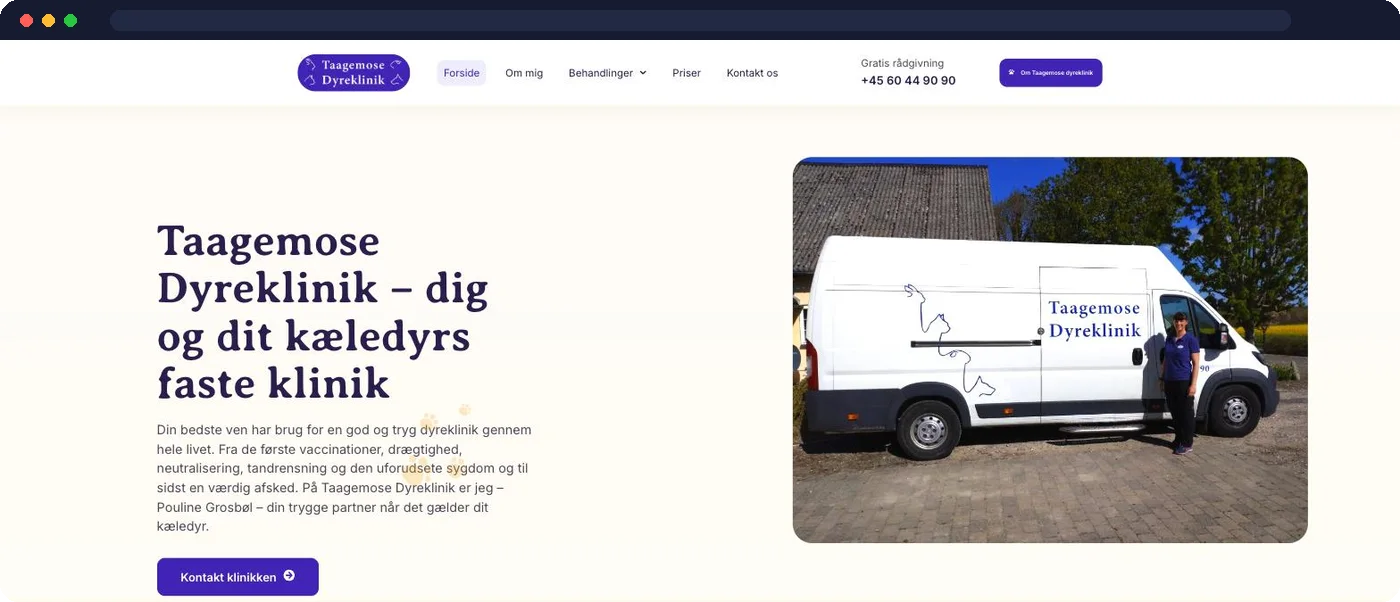Taagemose Dyreklinik – hjemmeside udviklet af Talento